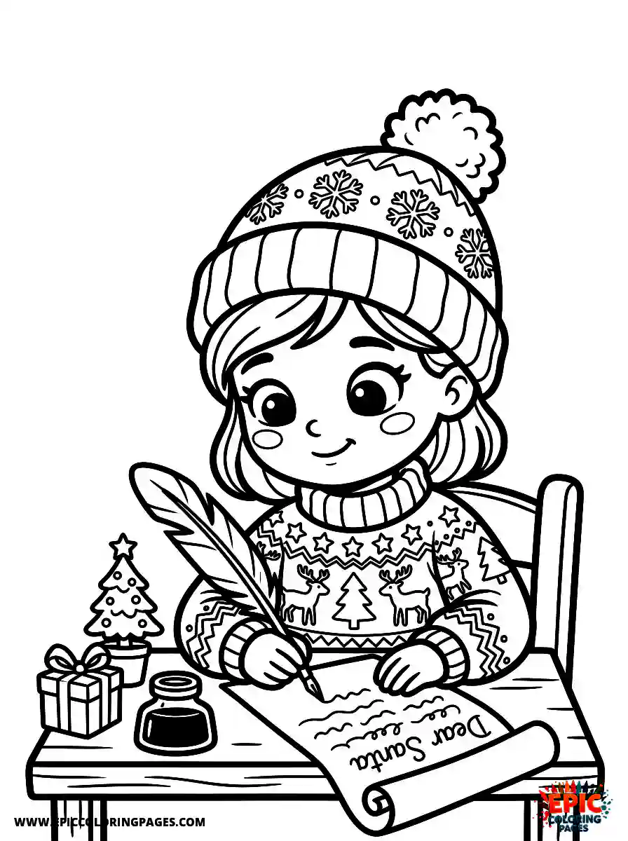 Christmas Girl Cute Christmas girl style writing a letter to santa with a quill pen