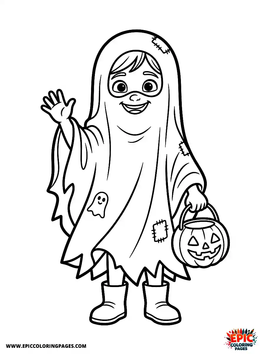 Pixar Style Girl Cute Pixar style girl dressing up as a ghost for halloween night