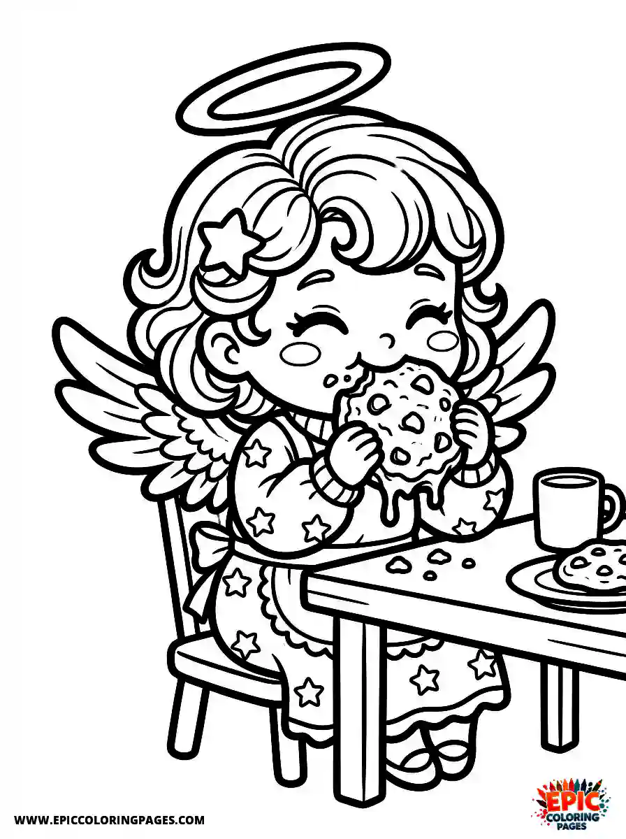 Angel Girl Cute angel girl eating a warm chocolate cookie