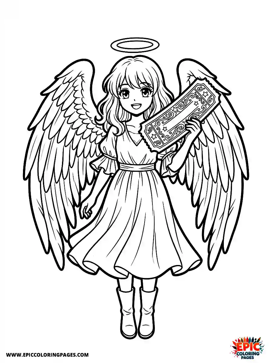 Angel Girl Cute angel girl manga style holding a golden admission ticket