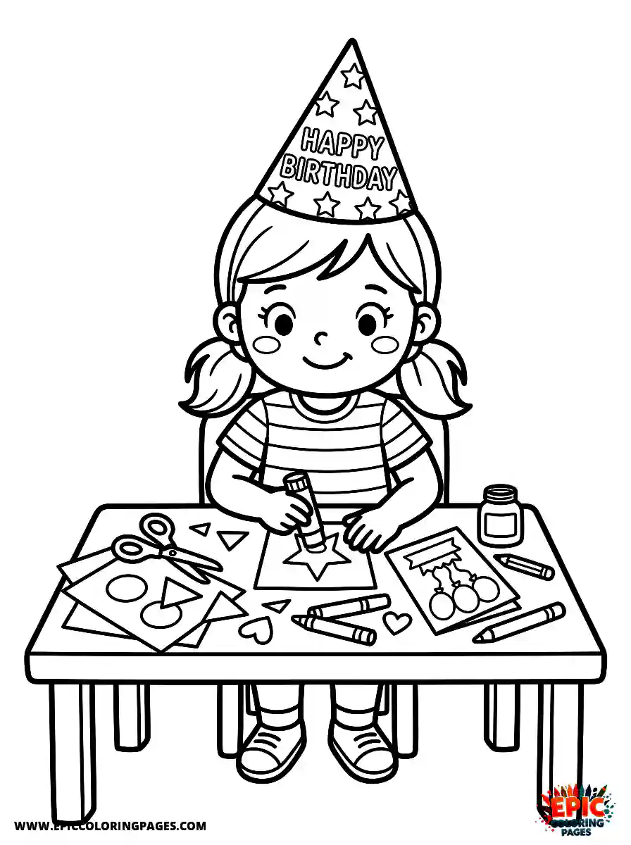 Birthday Girl Cute birthday girl gluing craft project scissors and colored paper around her