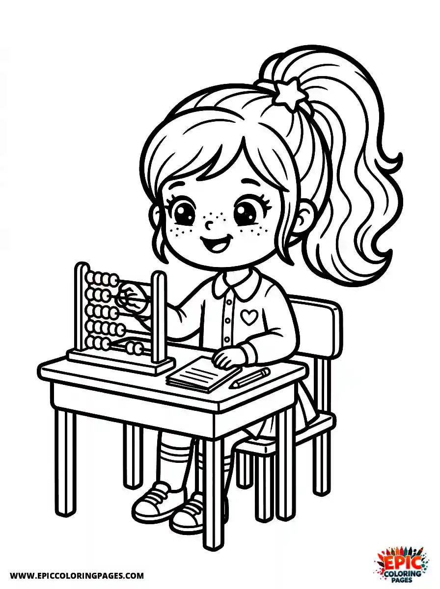 Birthday Girl Cute birthday girl kawaii style girl counting with abacus freckles and ponytail