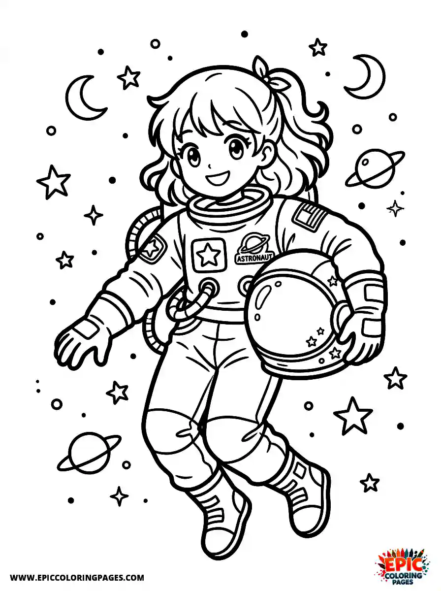 Birthday Girl Cute birthday girl manga style girl as astronaut floating helmet tucked under arm with stars