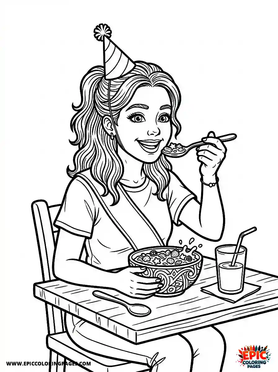 Birthday Girl Cute birthday girl realistic girl eating breakfast cereal spoon and bowl with smile