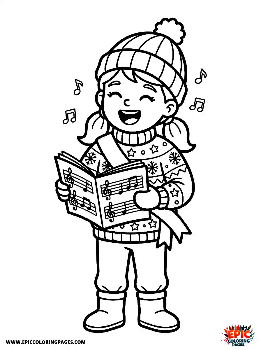 Birthday Girl Cute birthday girl singing carols holding songbook with musical notes