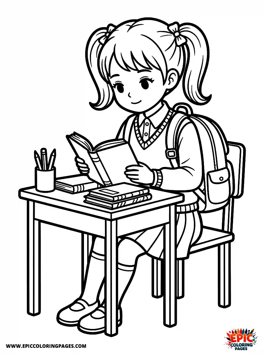 Birthday Girl Cute birthday girl studying with books wearing uniform with backpack