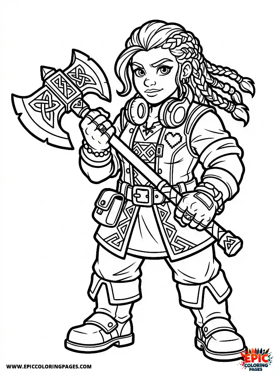 Gamer Girl Cute gamer girl cartoon style wielding an axe dwarf