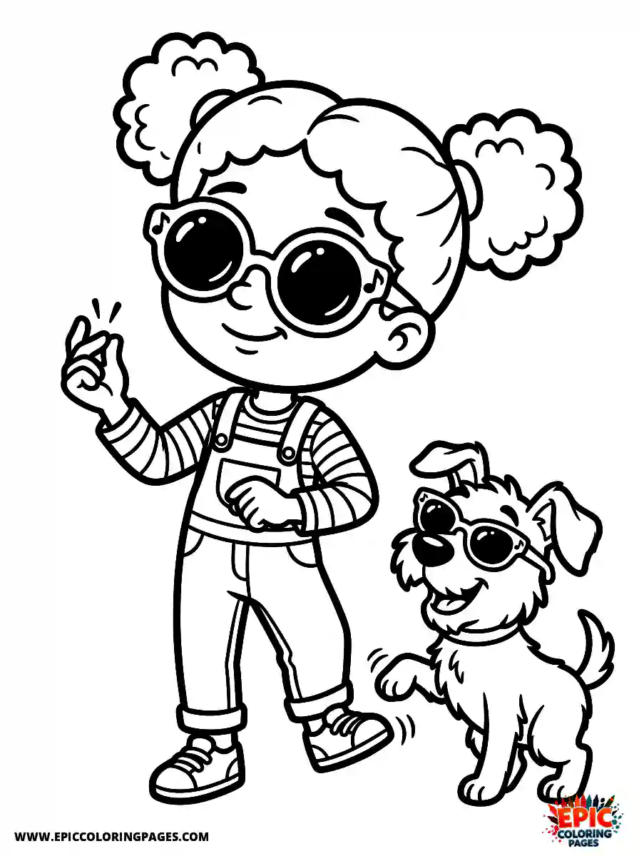 Girl with Dog Cute girl with dog cartoon style snapping fingers to a rhythm wearing jazzy sunglasses