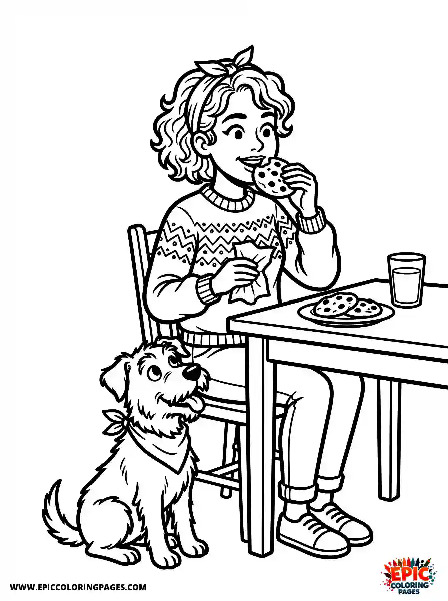 Girl with Dog Cute girl with dog eating a chocolate chip cookie holding a paper napkin