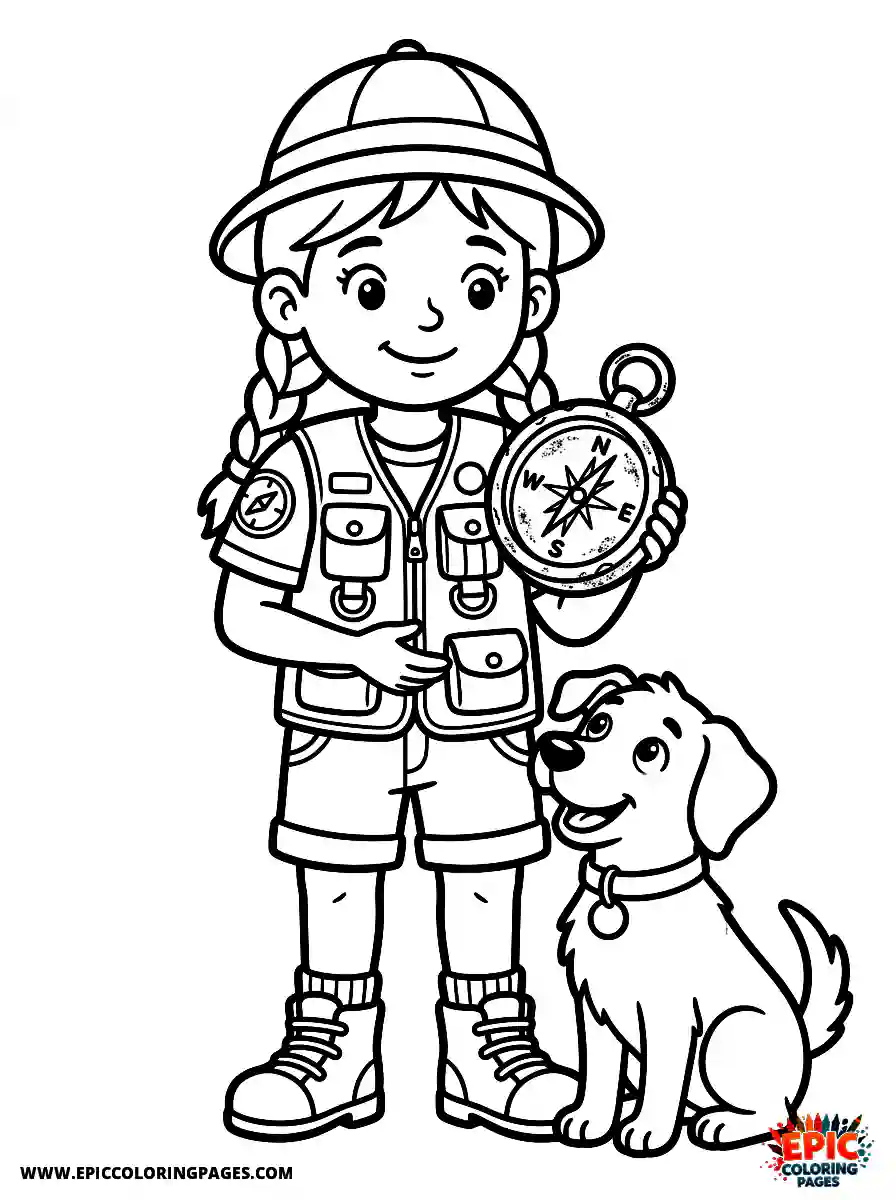 Girl with Dog Cute girl with dog holding an old dusty compass wearing an explorer vest