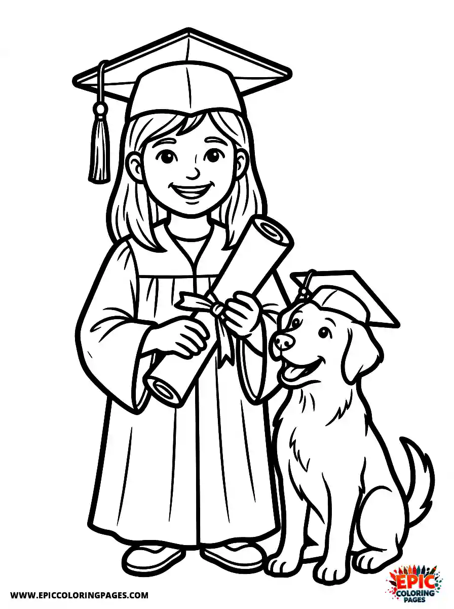 Girl with Dog Cute girl with dog realistic holding a rolled graduation diploma wearing a traditional cap and gown
