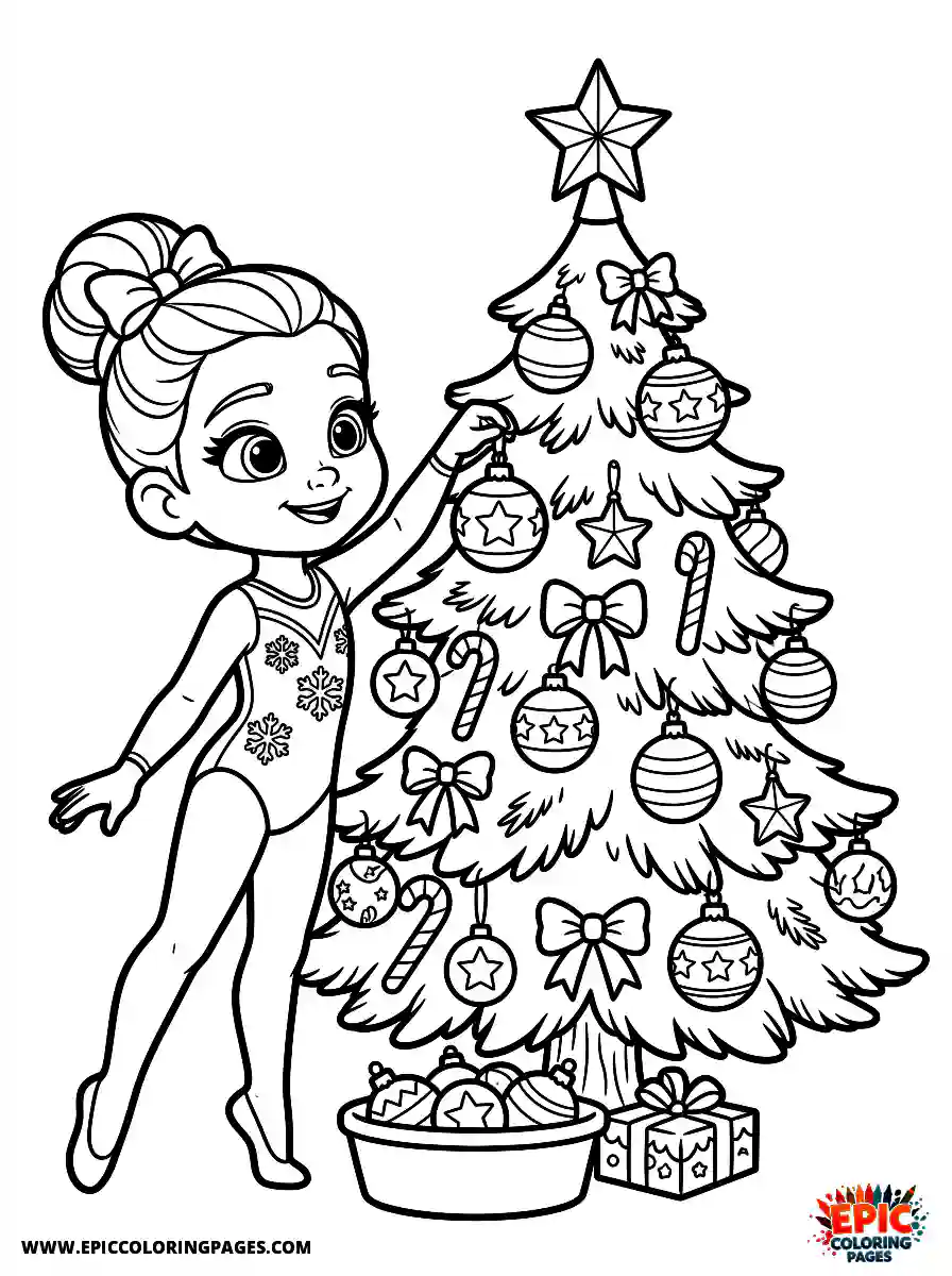 Gymnast Girl Cute gymnast girl 3d disney style decorating a pine tree with ornaments