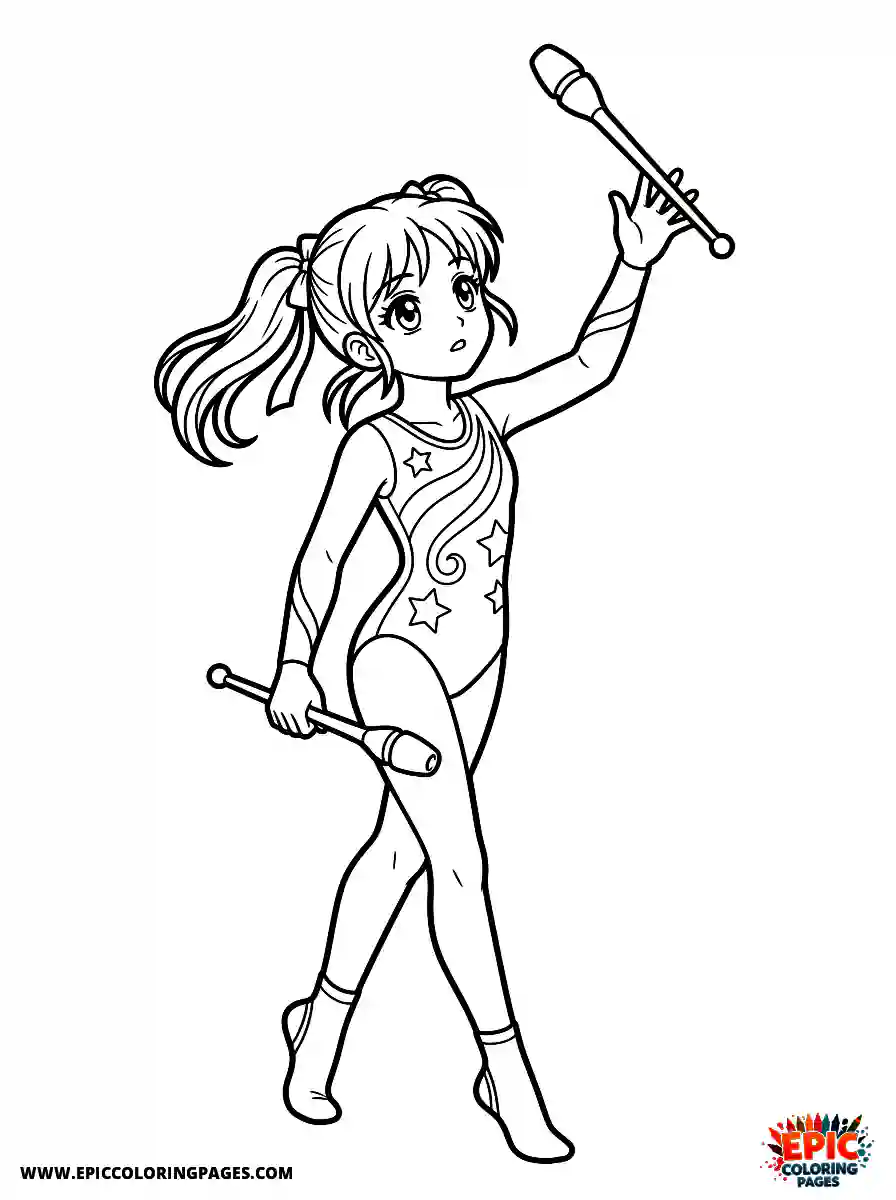 Gymnast Girl Cute gymnast girl anime style catching a falling club