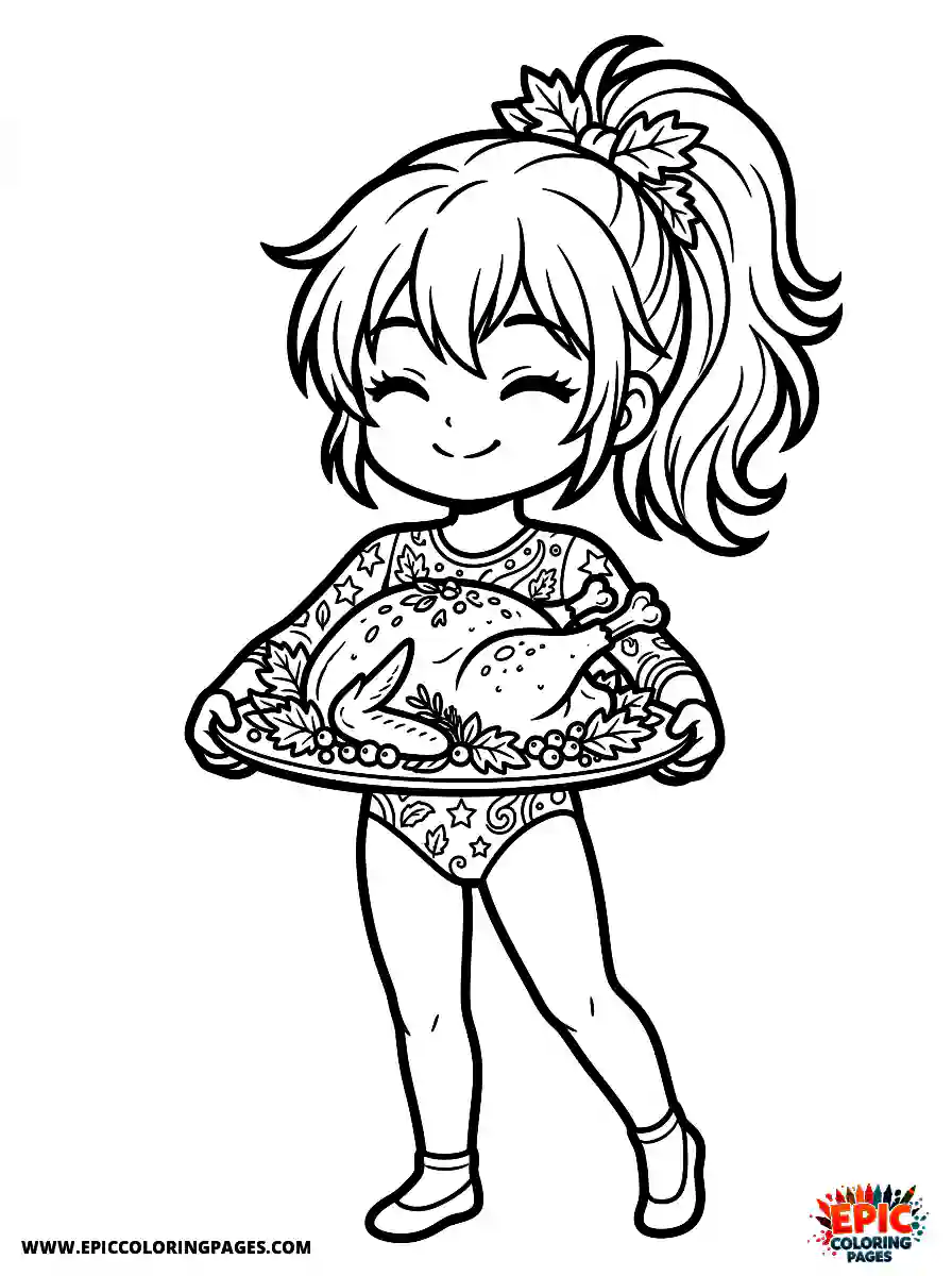 Gymnast Girl Cute gymnast girl anime style holding a roasted turkey platter