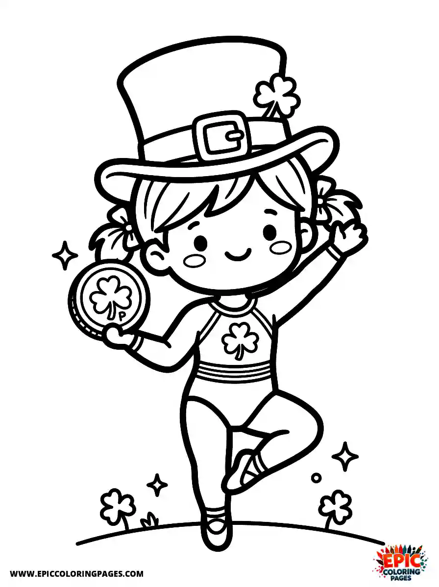 Gymnast Girl Cute gymnast girl chibi style wearing a leprechaun hat holding a coin