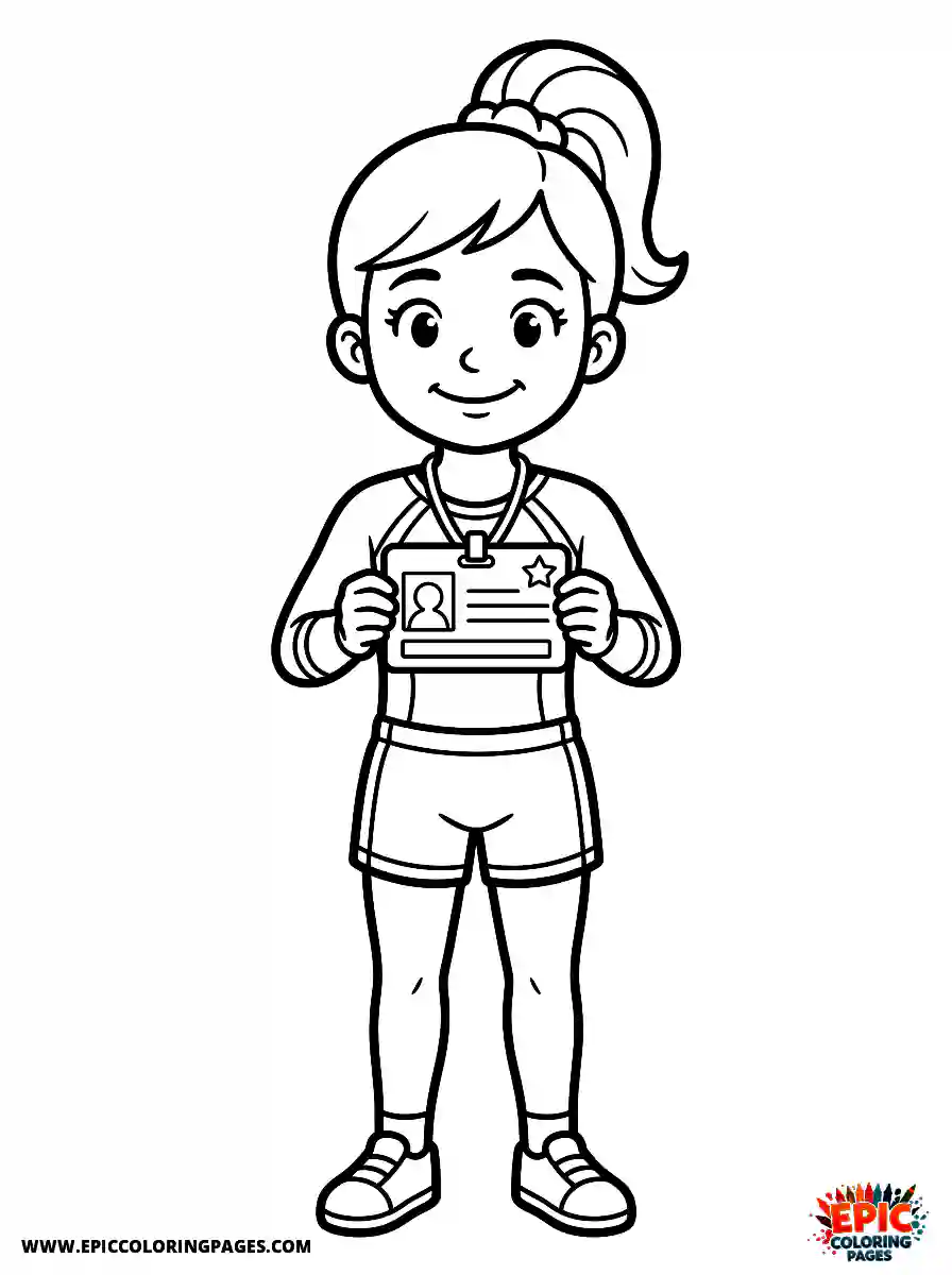 Gymnast Girl Cute gymnast girl comic strip style holding a gym pass id card