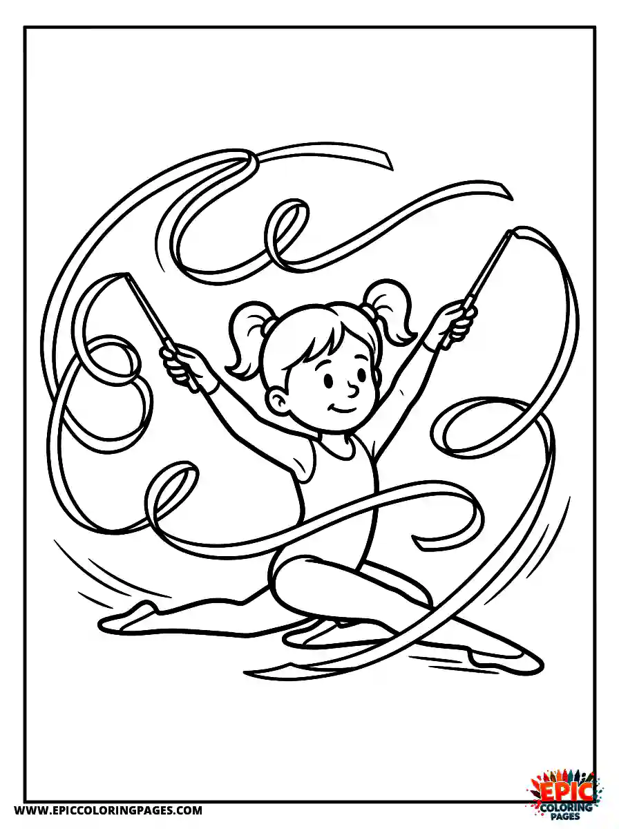 Gymnast Girl Cute gymnast girl comic strip style sliding on the floor with ribbons