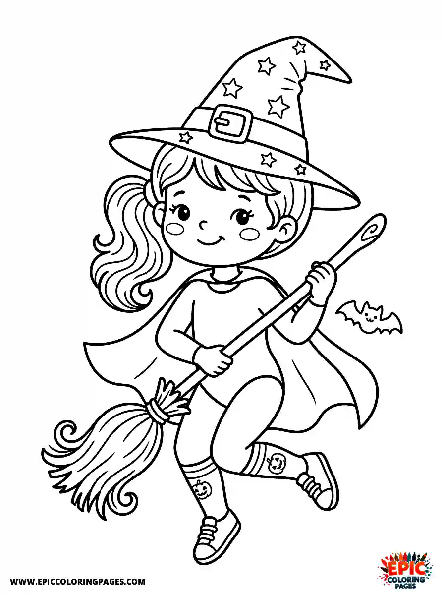 Gymnast Girl Cute gymnast girl cute style wearing a witch hat and holding a broom