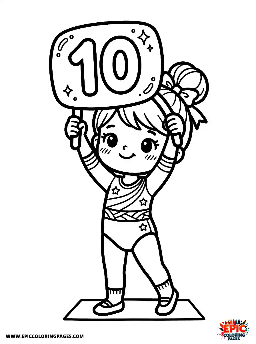 Gymnast Girl Cute gymnast girl kawaii style holding a scoring sign with a number ten