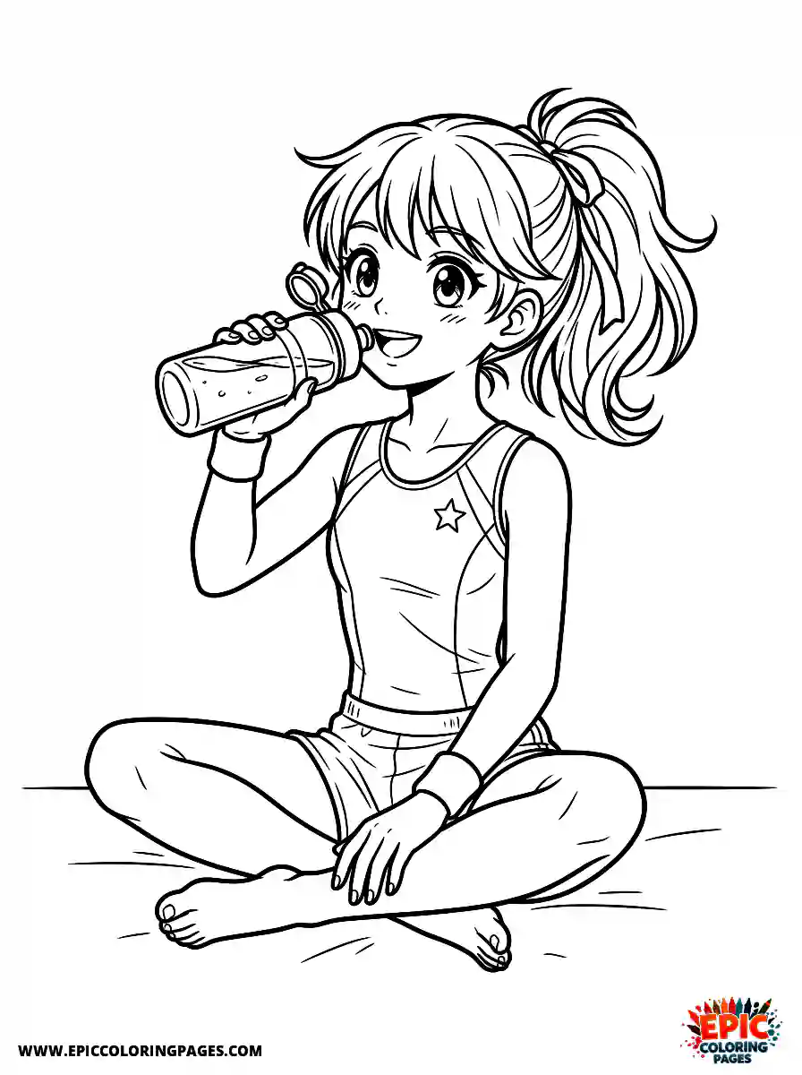 Gymnast Girl Cute gymnast girl manga style drinking water from a sports bottle