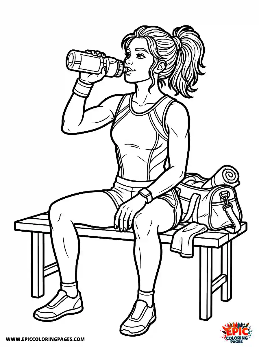 Gymnast Girl Cute gymnast girl realistic drinking a refreshing sports drink from a bottle