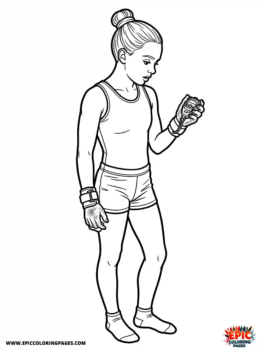 Gymnast Girl Cute gymnast girl realistic looking at a digital stopwatch in her hand
