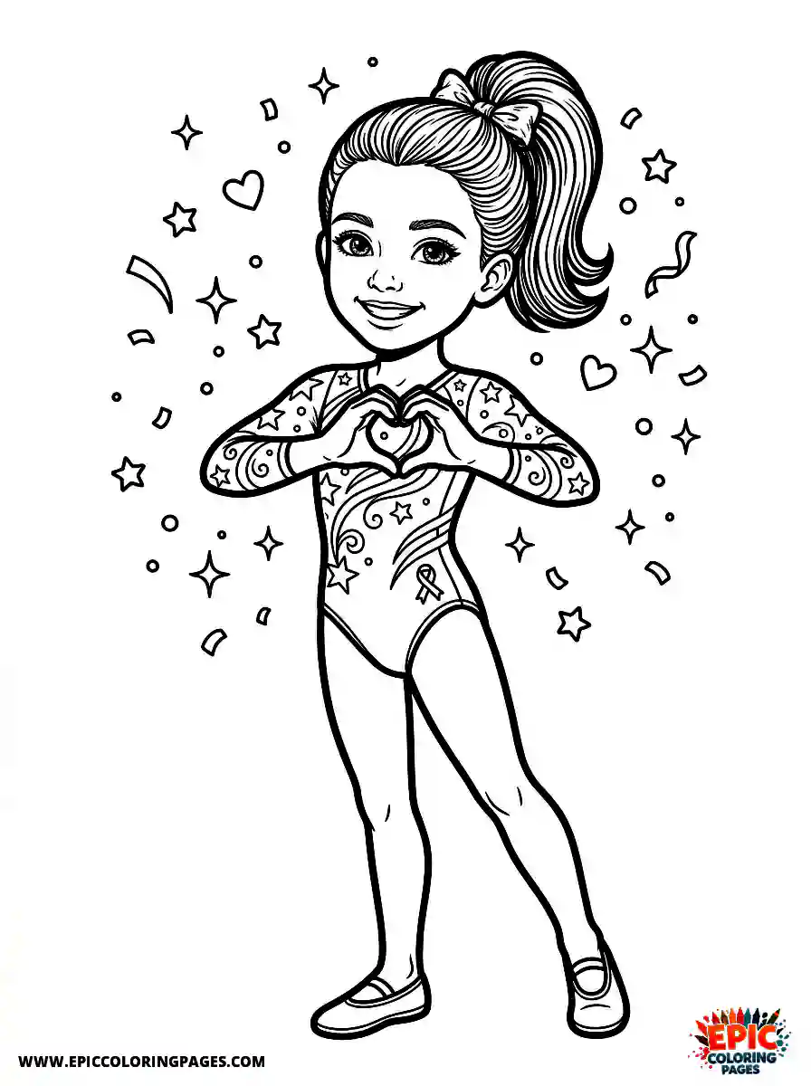 Gymnast Girl Cute gymnast girl realistic making a heart shape with her hands to the audience