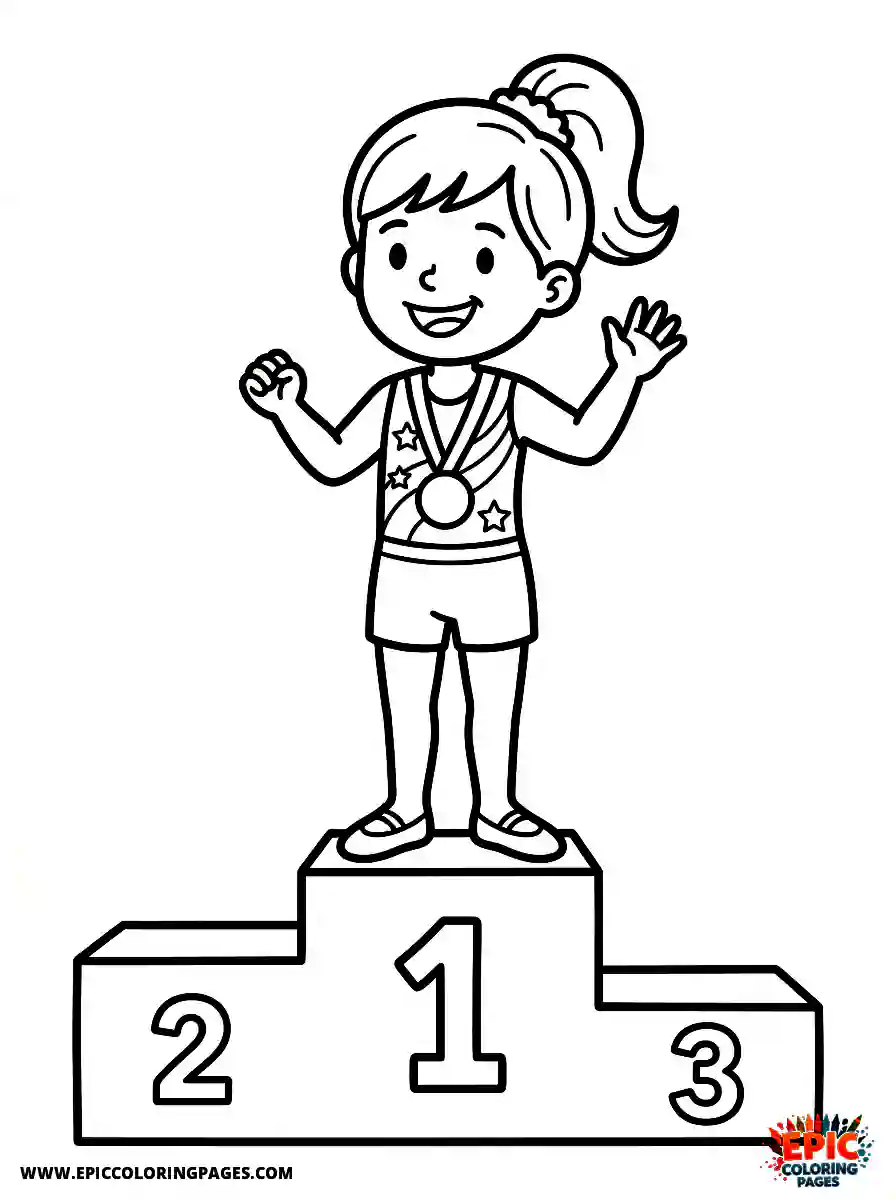Gymnast Girl Cute gymnast girl realistic smiling while standing on a first place podium