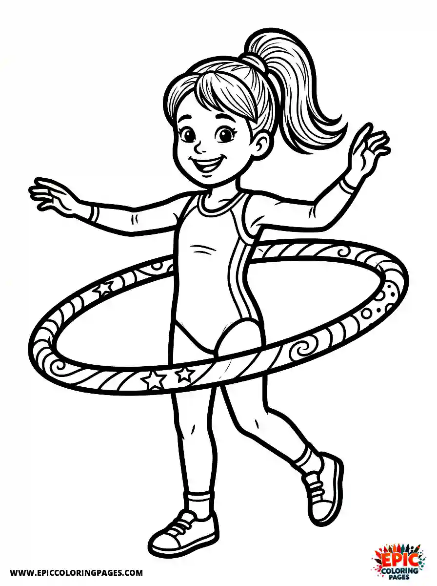 Gymnast Girl Cute gymnast girl realistic twirling a colourful hoop around her waist