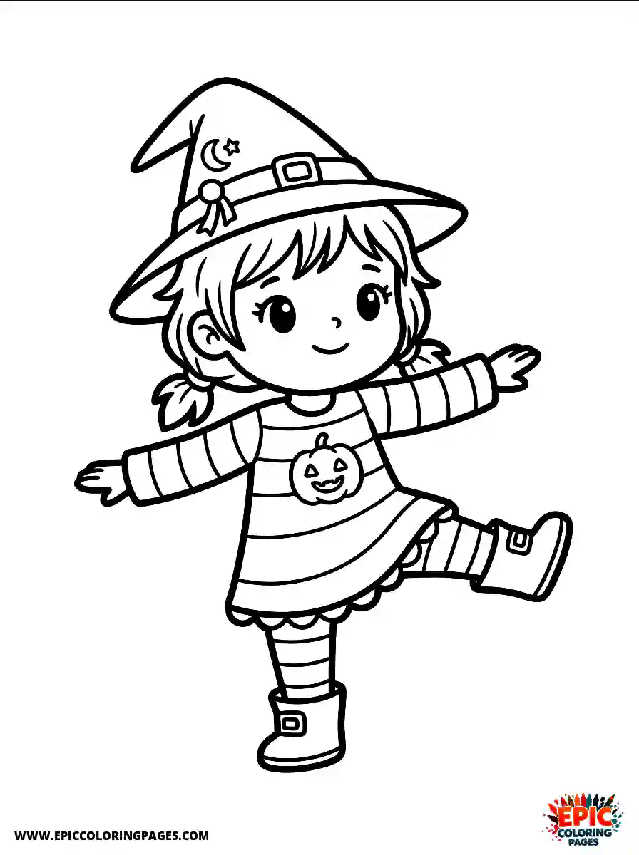 Halloween Girl Cute halloween girl chibi style balancing on one foot