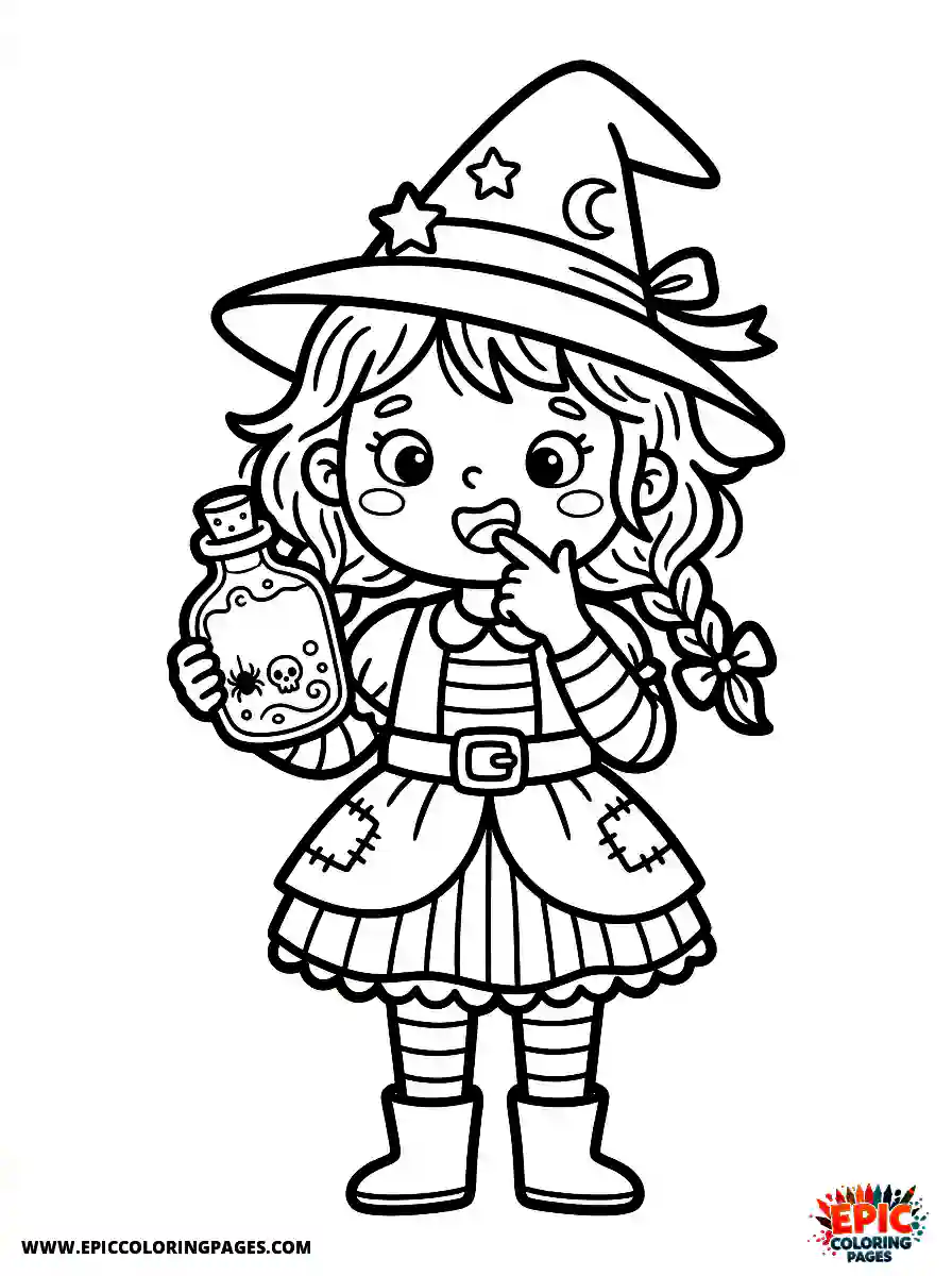 Halloween Girl Cute halloween girl tasting a potion with her finger