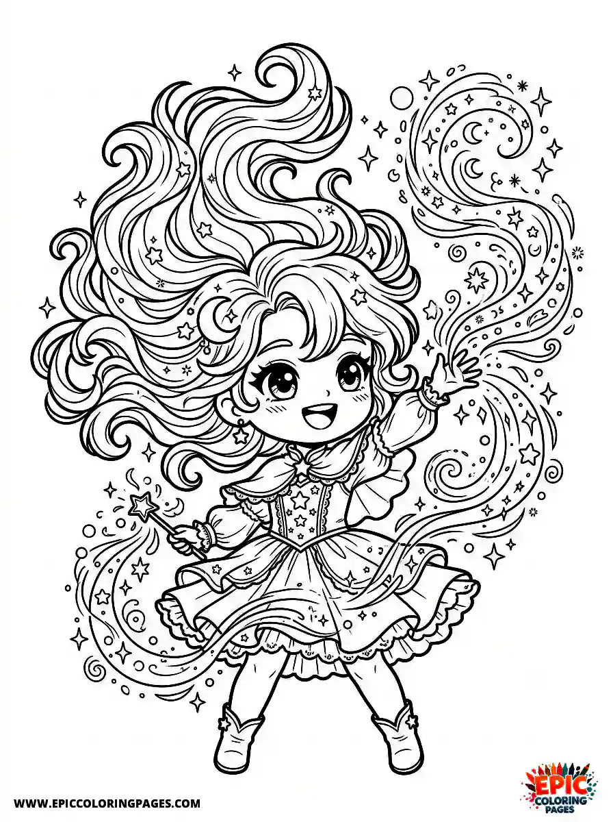 Happy Girl Cute happy girl chibi style casting a magical hand spell having floating hair