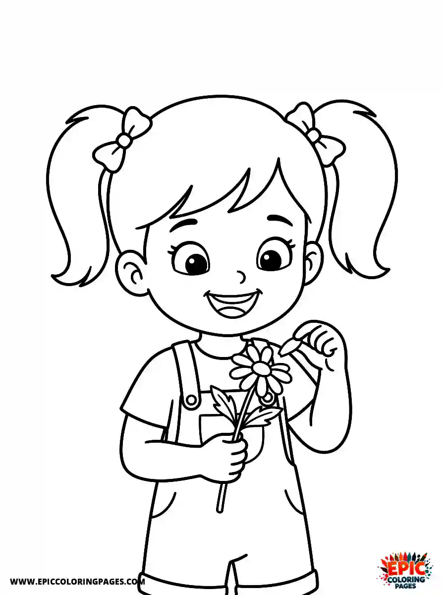Happy Girl Cute happy girl cute style holding a small daisy plucking a petal