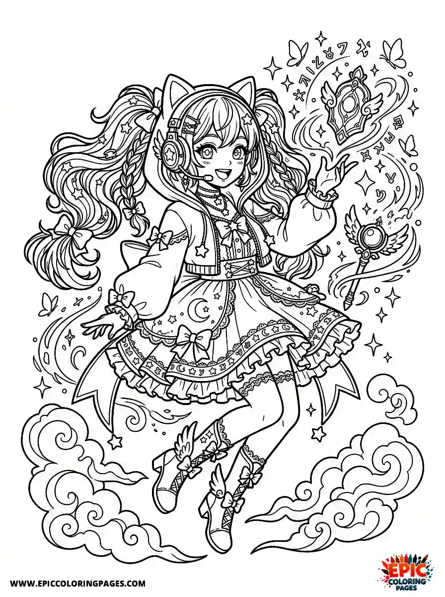 Streamer Girl Cute streamer girl manga style casting a floating spell