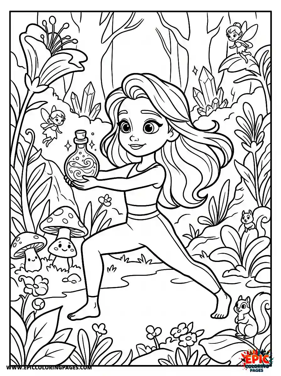 Yoga Girl Cute yoga girl 3d disney style holding a glowing potion bottle