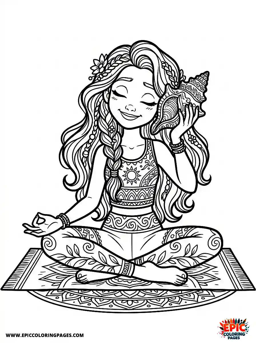 Yoga Girl Cute yoga girl 3d disney style holding a seashell to her ear