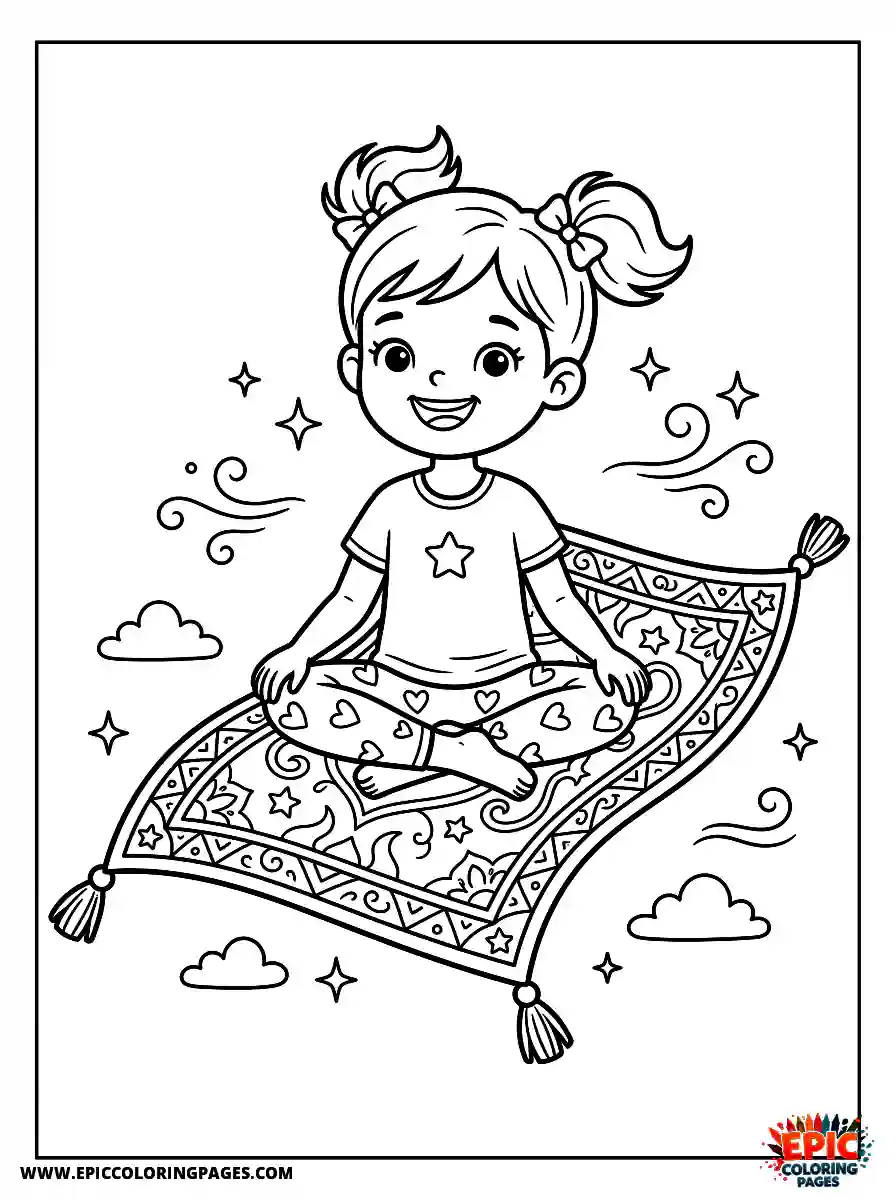 Yoga Girl Cute yoga girl adorable style riding a flying carpet