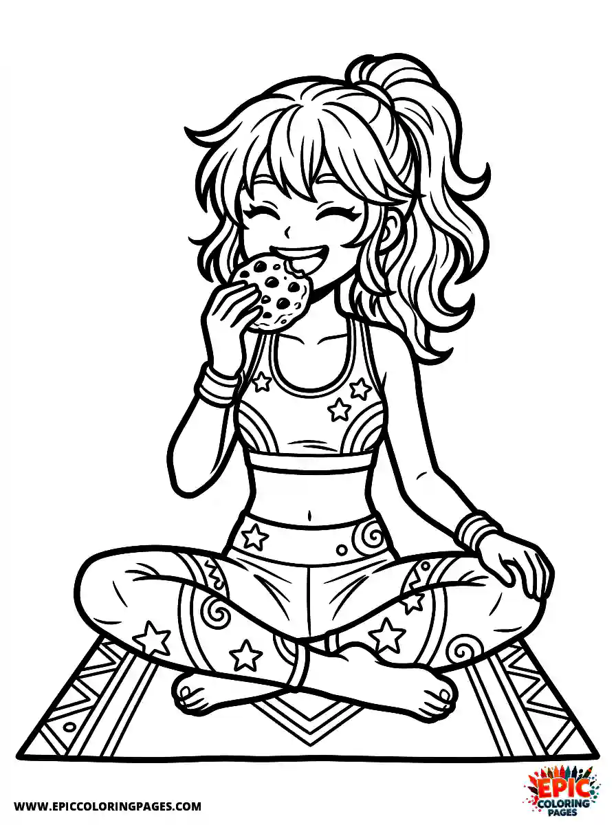 Yoga Girl Cute yoga girl anime style eating a chocolate chip cookie