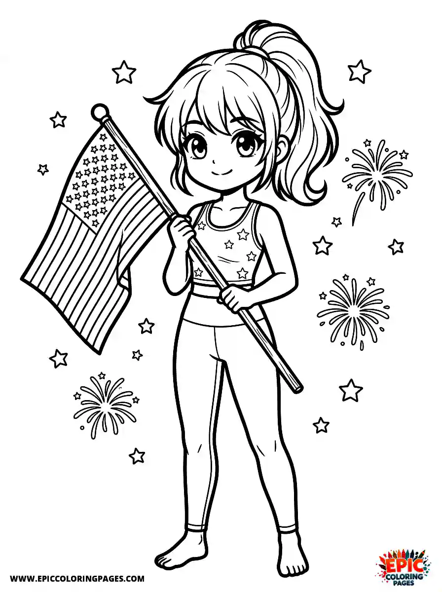 Yoga Girl Cute yoga girl anime style holding a flag