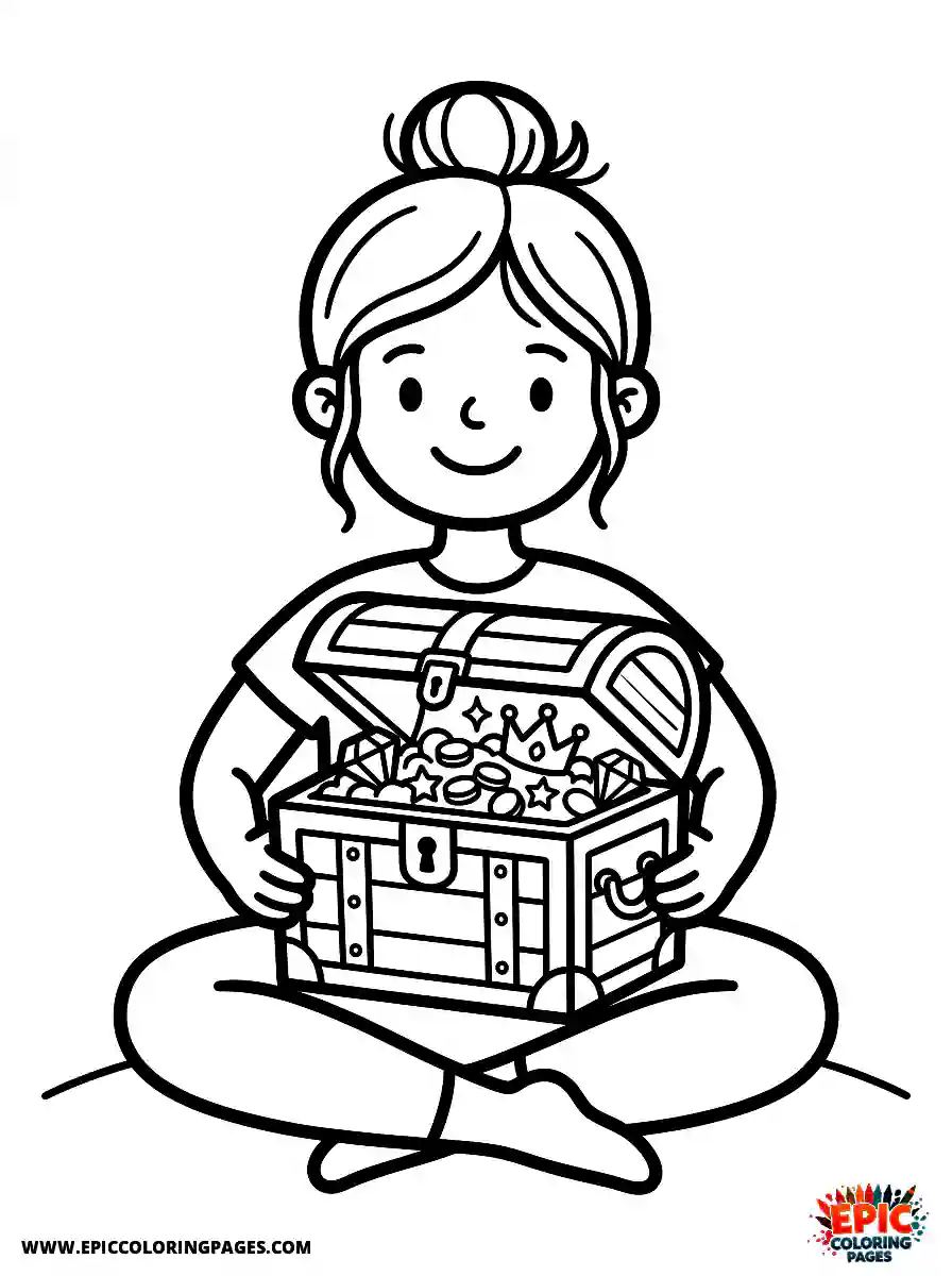 Yoga Girl Cute yoga girl cartoon style holding a treasure chest