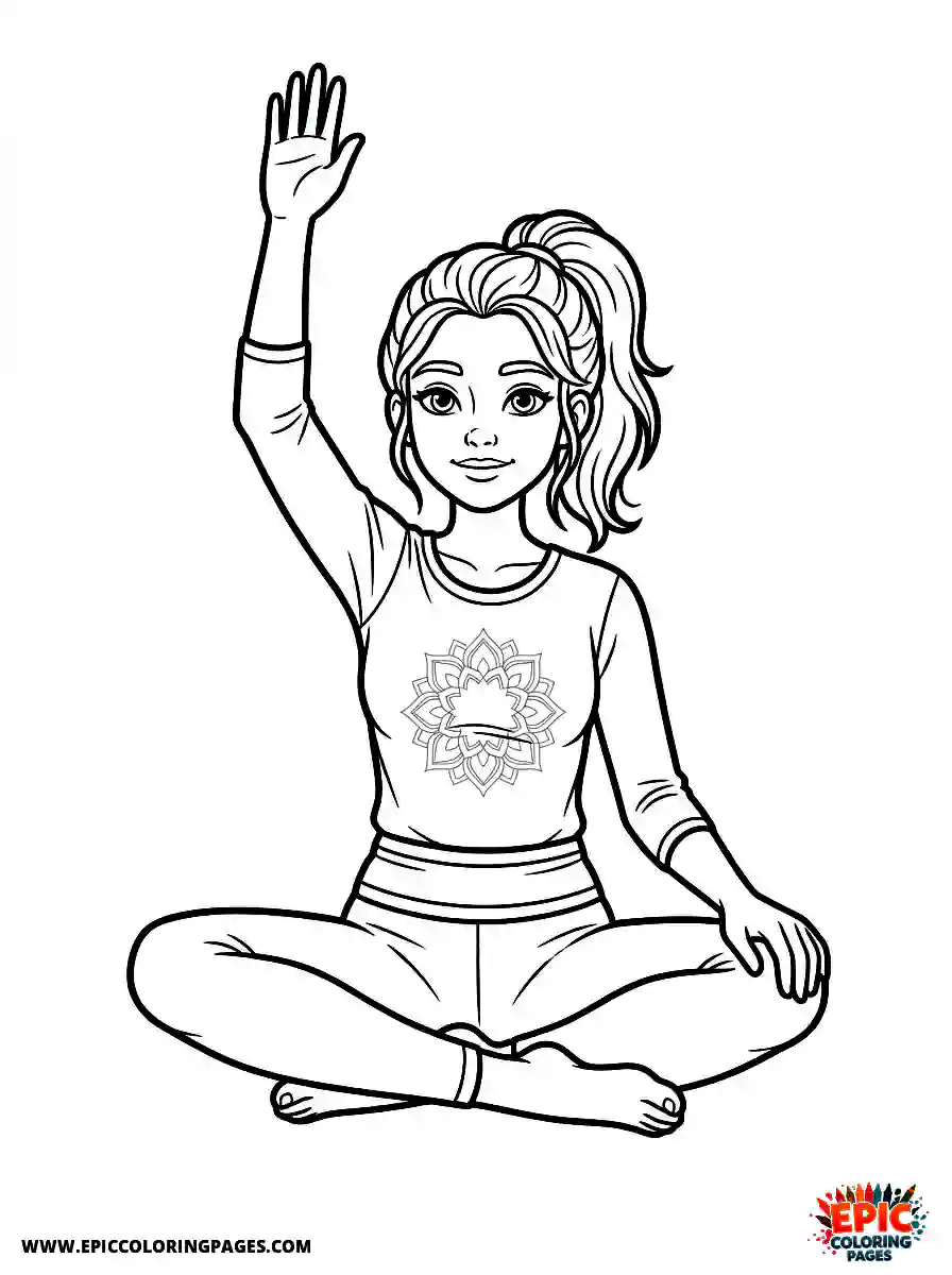 Yoga Girl Cute yoga girl cartoon style raising a hand to answer a question