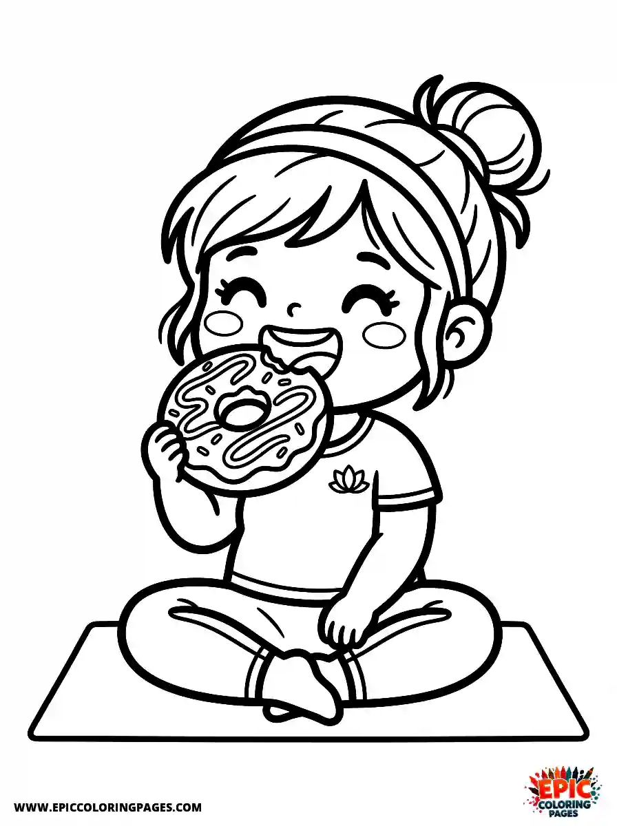 Yoga Girl Cute yoga girl chibi style eating a donut