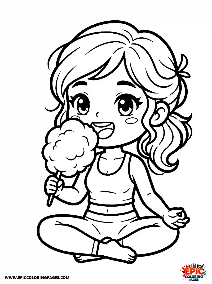 Yoga Girl Cute yoga girl chibi style eating cotton candy
