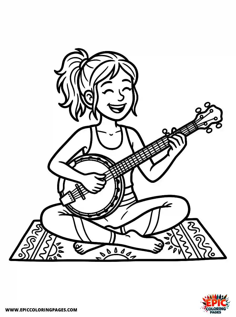 Yoga Girl Cute yoga girl comic strip style playing a banjo
