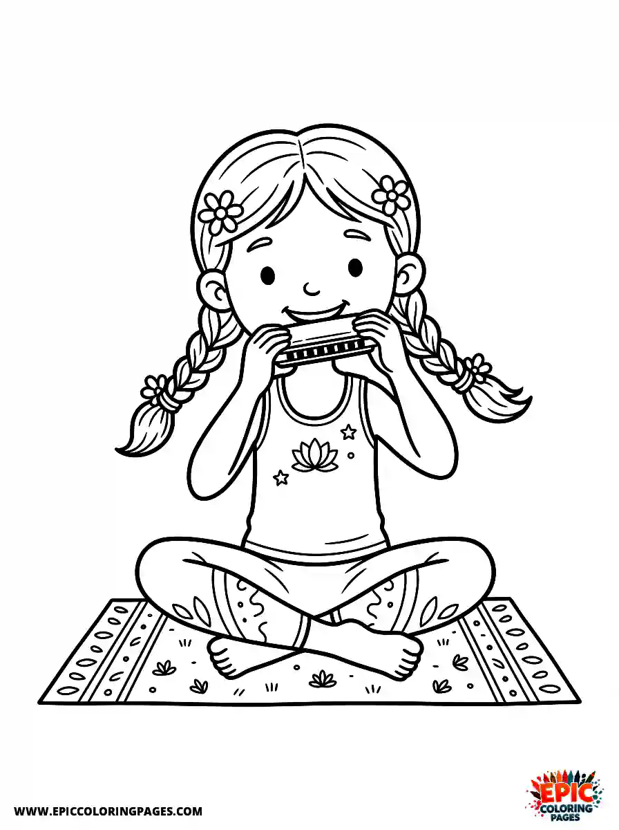 Yoga Girl Cute yoga girl cute style playing a harmonica
