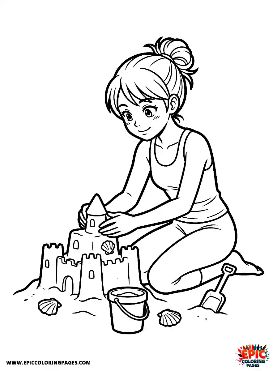 Yoga Girl Cute yoga girl manga style building a sandcastle