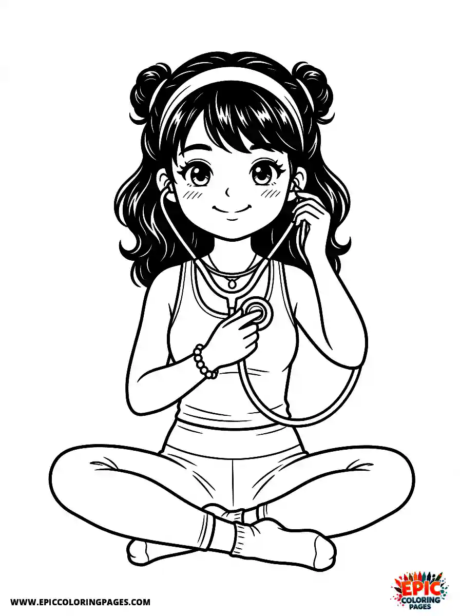 Yoga Girl Cute yoga girl manga style holding a stethoscope