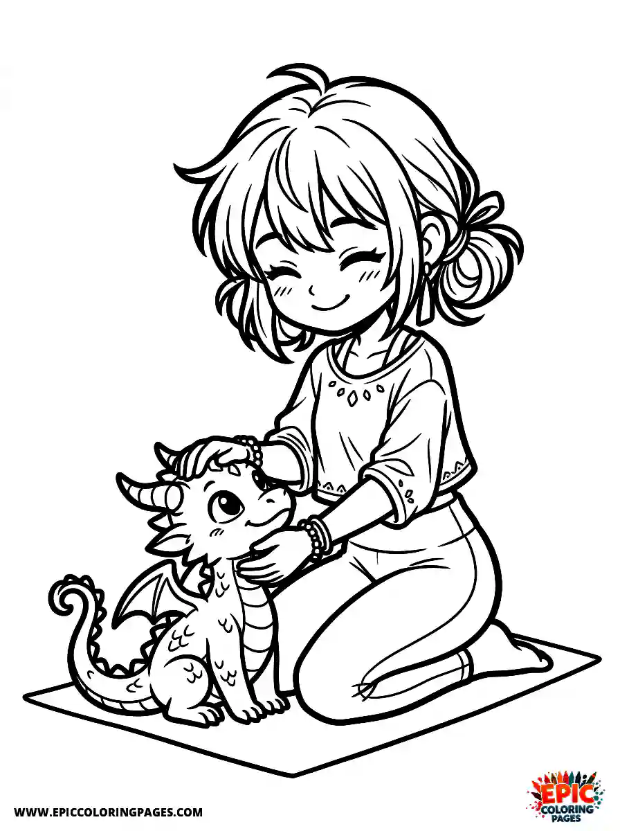 Yoga Girl Cute yoga girl manga style petting a small dragon