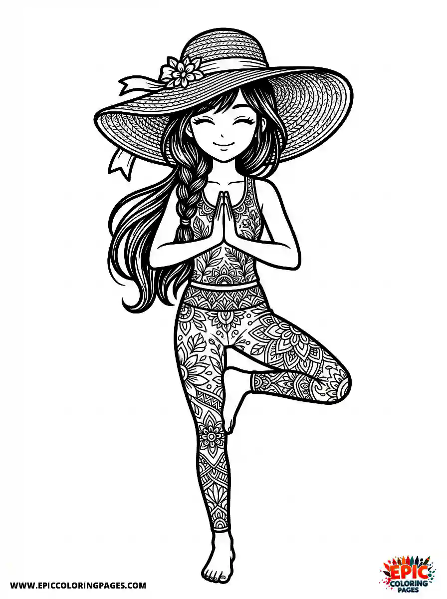 Yoga Girl Cute yoga girl manga style wearing a large sun hat