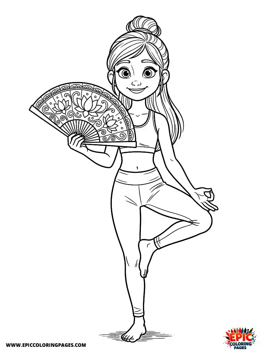 Yoga Girl Cute yoga girl pixar style holding a fan